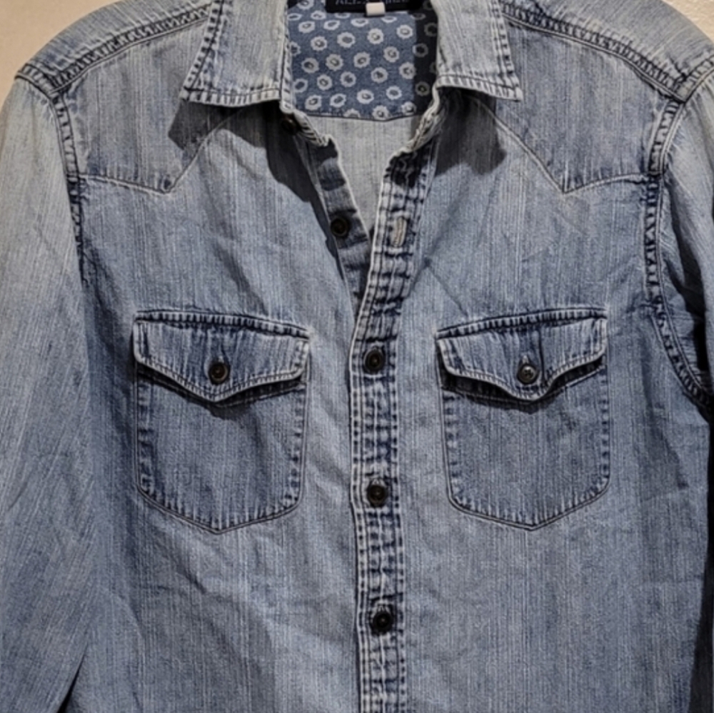 Alex Mill Denim Button-Front Western Shirt in Medium Blue - Picture 4 of 7